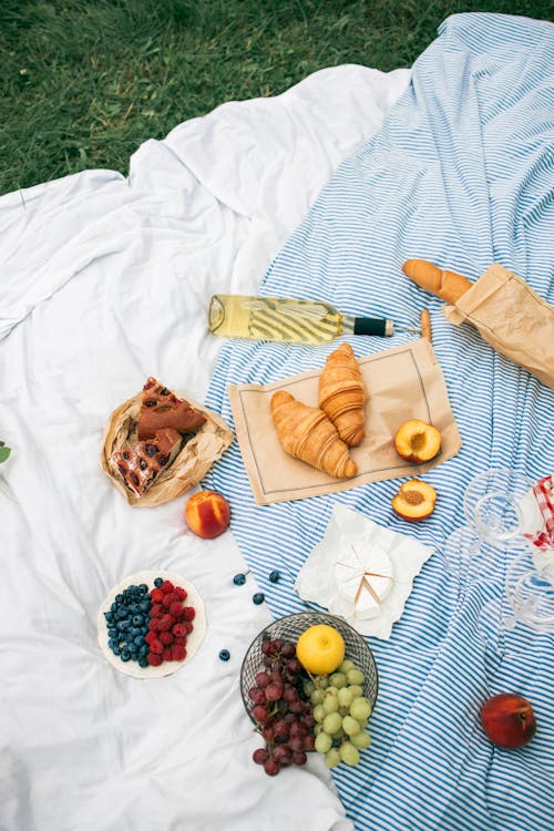 Wine and Food on a Picnic Blanket