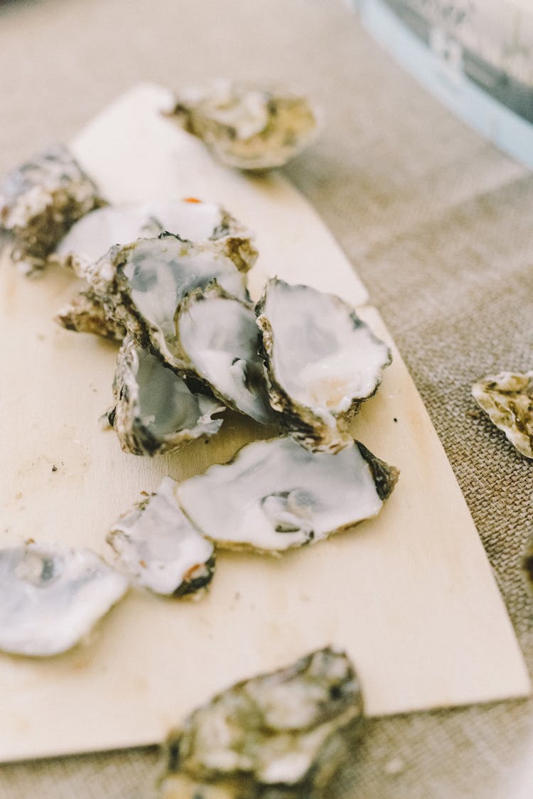 Close-up Of Oysters On Table