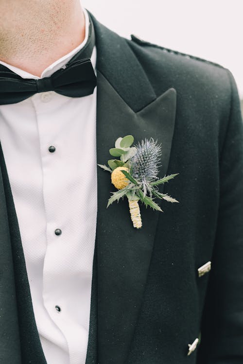 Free Suit with Colorful Boutonniere Stock Photo