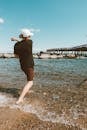 Man spending time on ocean seashore