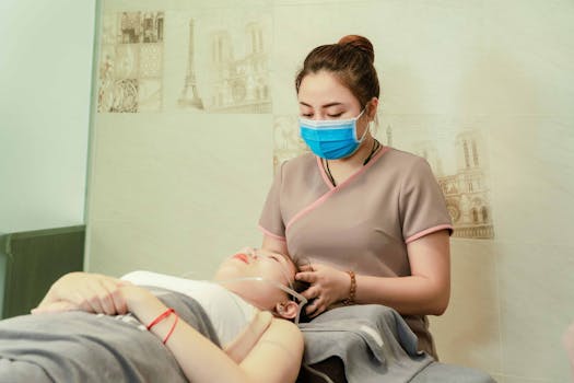 A relaxing spa treatment with a facial mask, promoting wellness and relaxation.