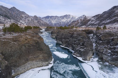 冬, 山, 川の無料の写真素材