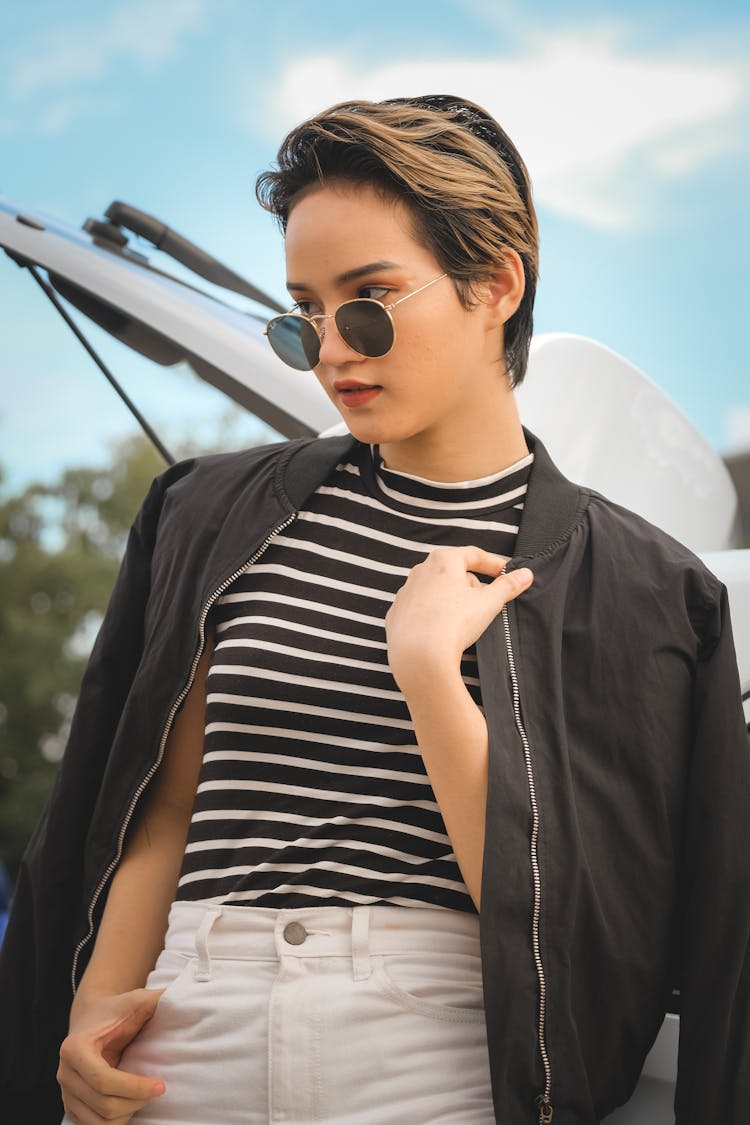 Girl With Short Hairstyle Posing Outdoors