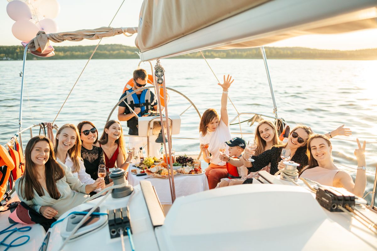 Group celebrating a birthday charter on the water