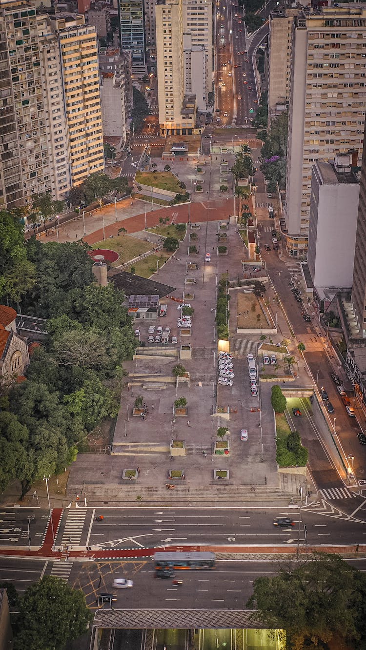 Busy Street With Residential Tall Buildings