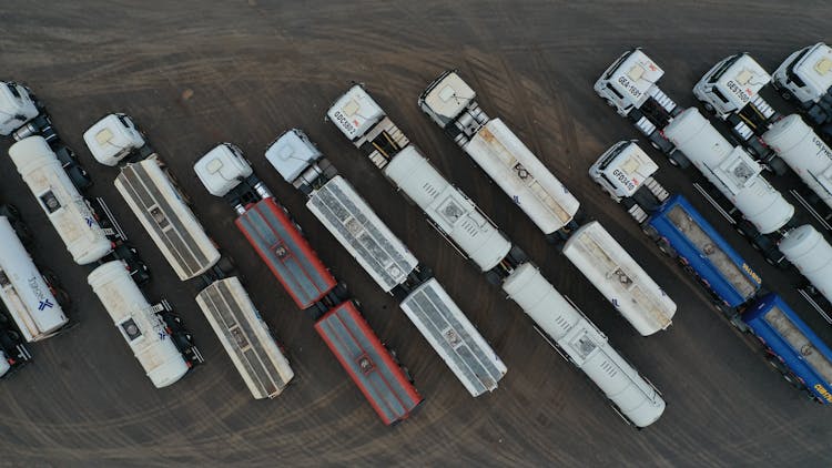 Aerial Shot Of Parked Trucks