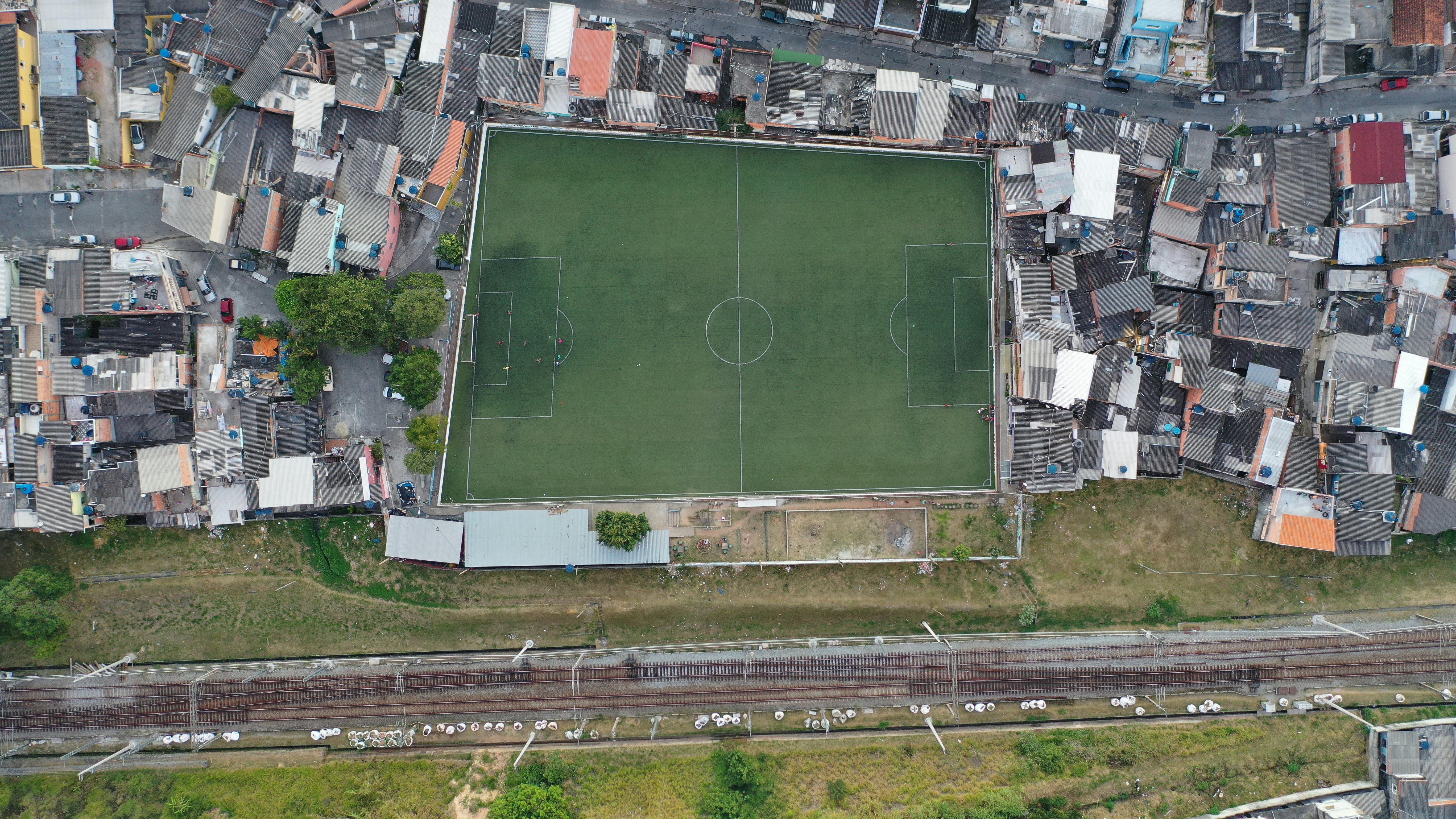 empty football field in residential district