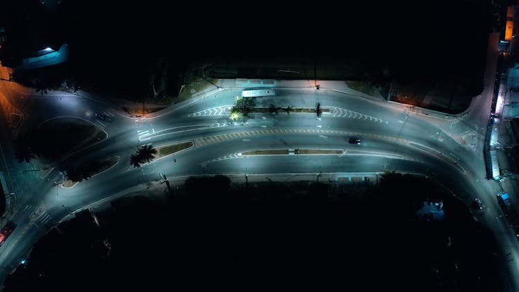 Night Illuminated Motorway In City