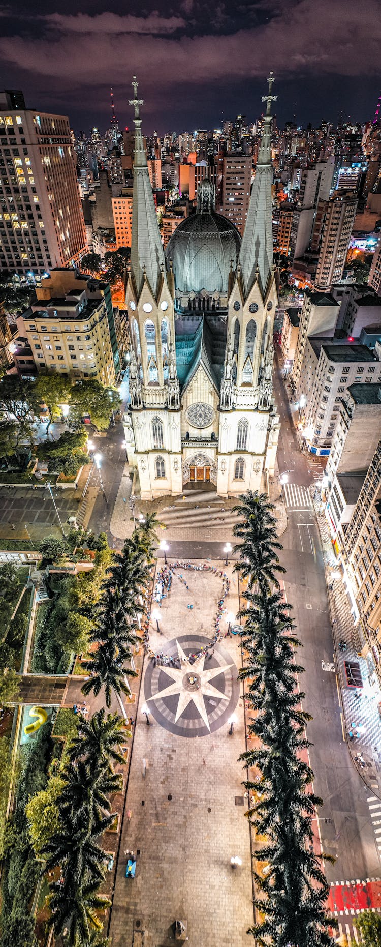 Aged Sao Paulo Cathedral At Night Time