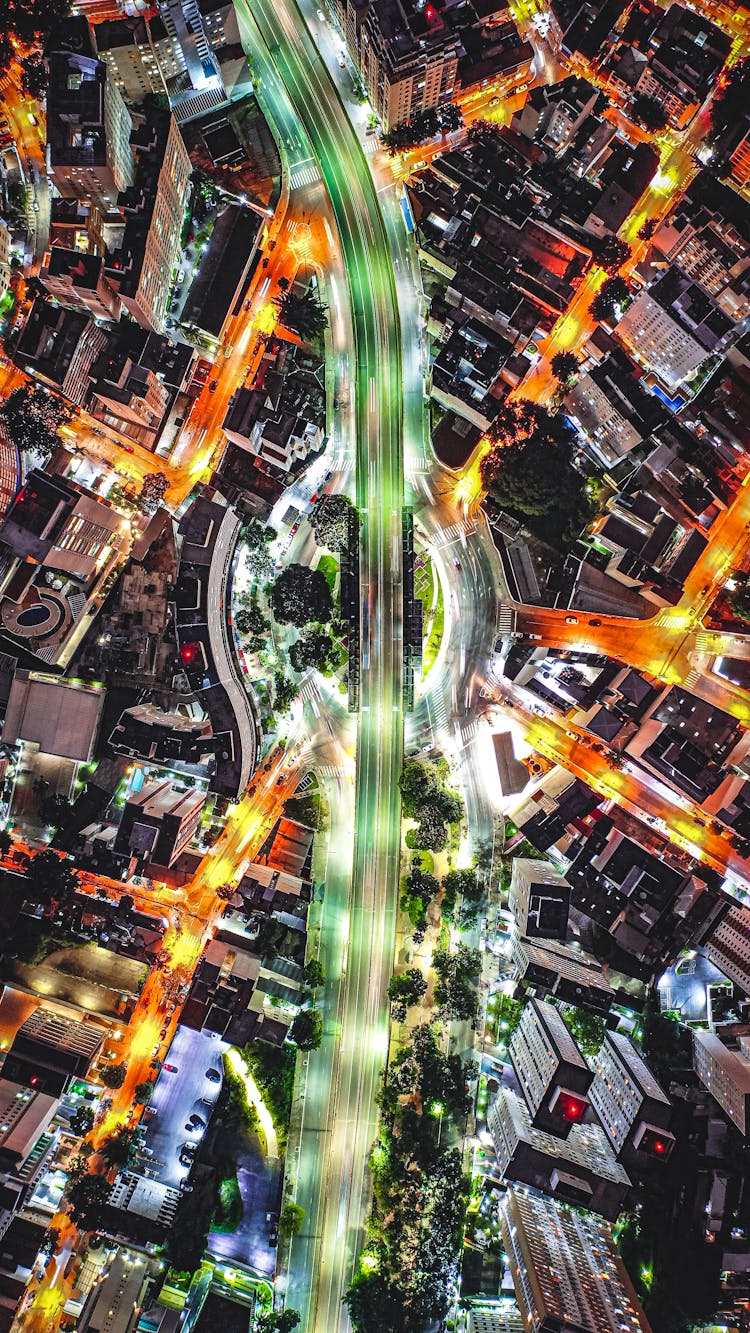 Intersection With Roads In Modern City At Night