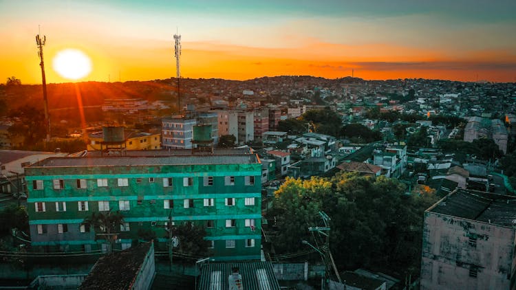 Cityscape Of Country Town At Colorful Sunset