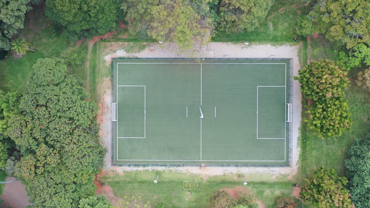 Aerial View Of Empty Football Field In Park