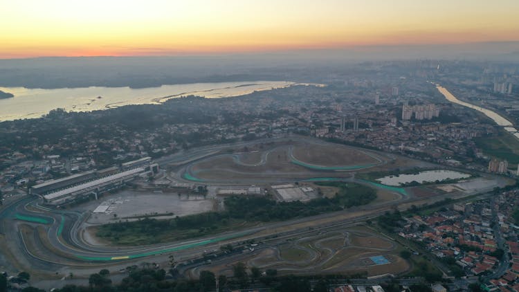 Aerial Motor Racing Tracks In Urban City