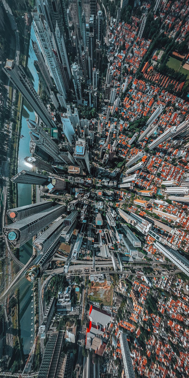 Tops Of Modern Skyscrapers In City