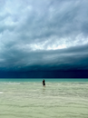 2 Person Walking on Beach Under Cloudy Sky