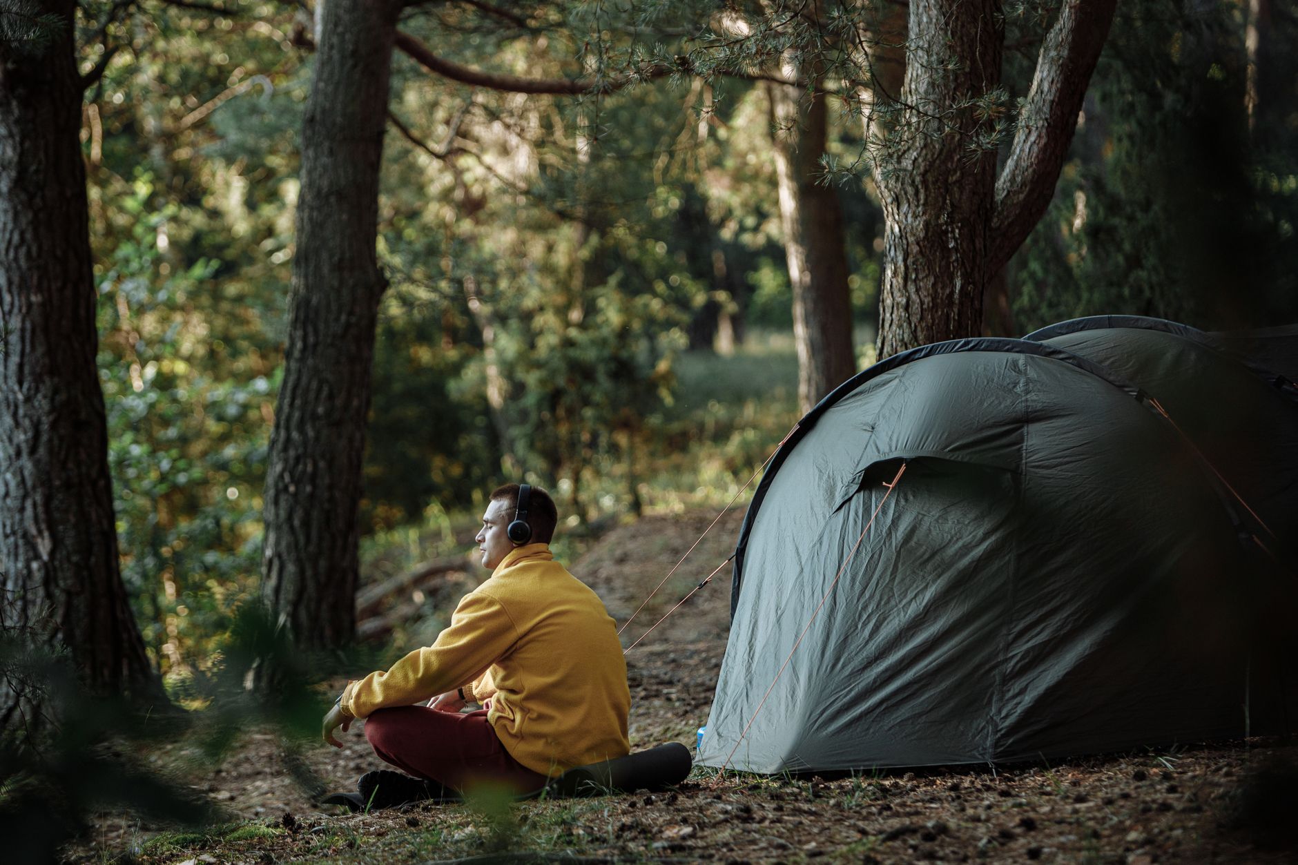 hiker campsite forest overnight