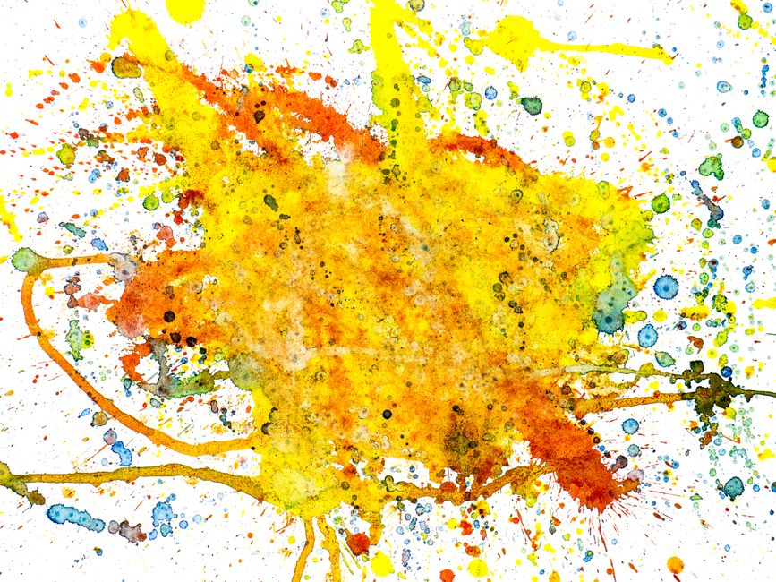 Colorful abstract acrylic paint splatter artwork on canvas, vibrant and modern.