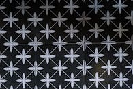 这款时尚的黑白几何瓷砖图案，融合了花卉元素与对称设计，非常适合用于家居装饰或作为设计灵感