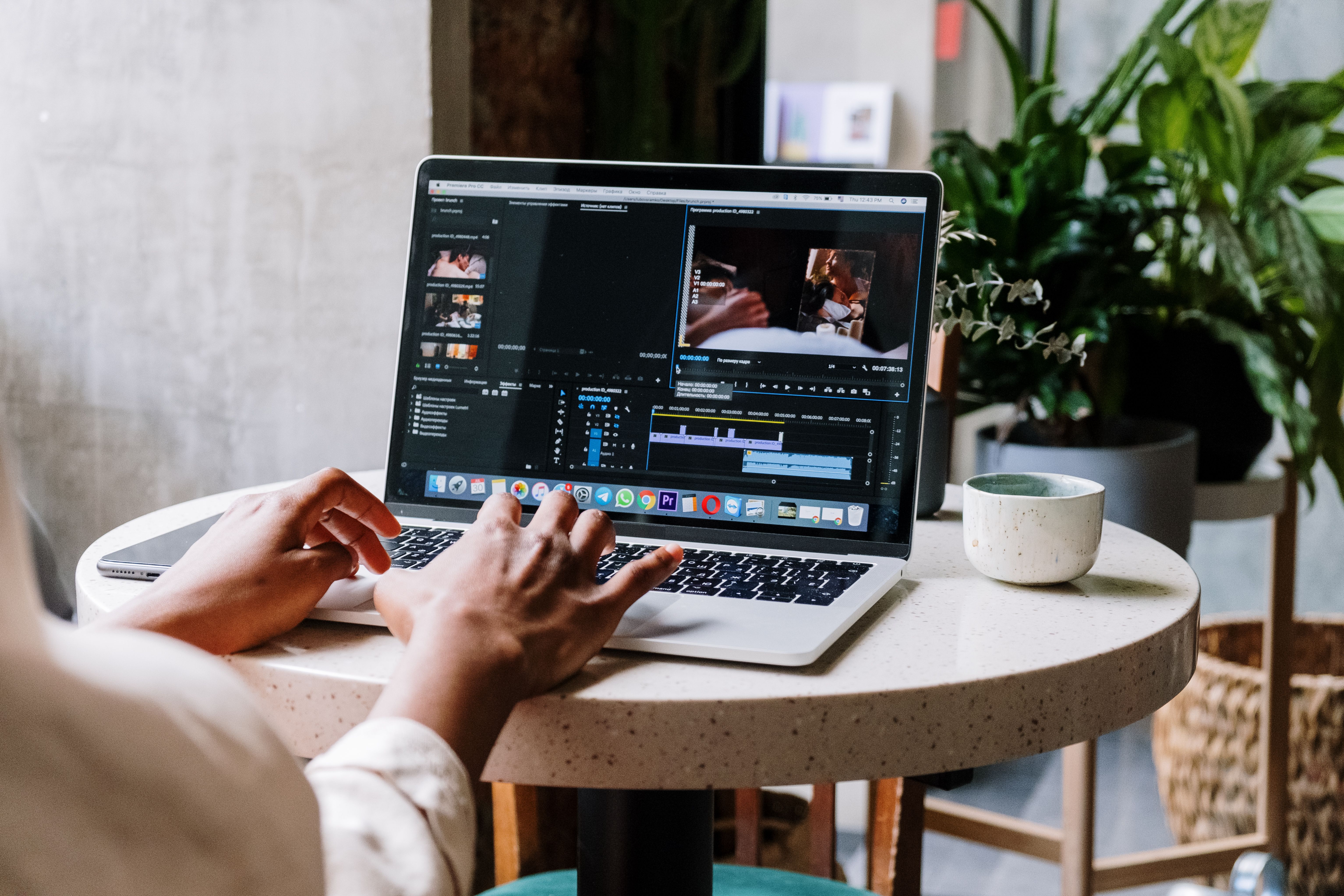 Editing video on laptop