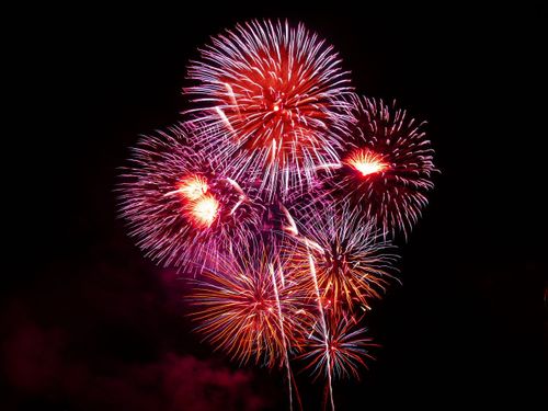 Free Colorful fireworks burst against a dark night sky, perfect for New Year or Independence celebrations. Stock Photo
