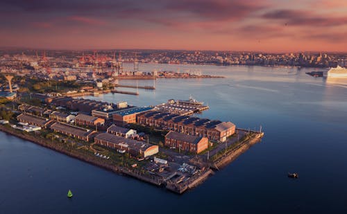 View of a Harbor at Sunset