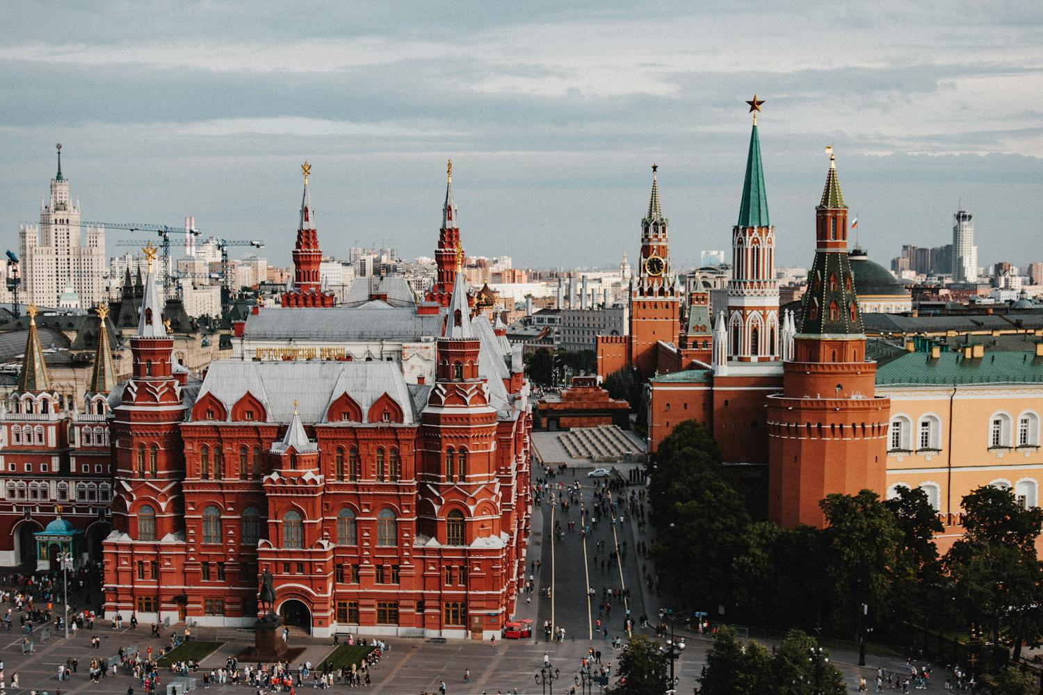 A stunning aerial view of Moscow featuring the State Historical Museum