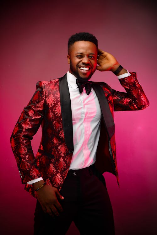 Bearded Man in Red and Black Suit 