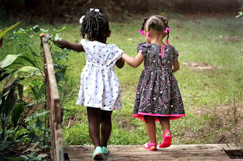 Free 2 Girl Walking on Brown Bridge during Daytime Stock Photo