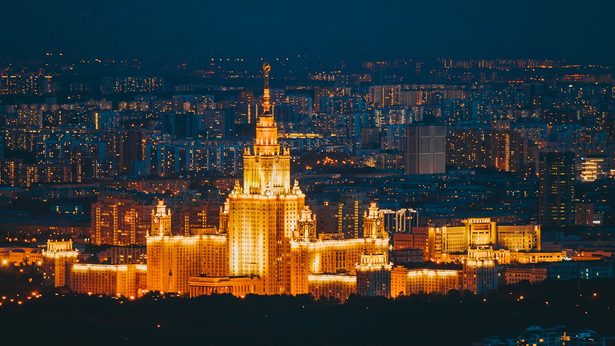 Free Moscow State University at Night  Stock Photo