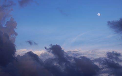 Free stock photo of blue sky, clouds, full moon Stock Photo