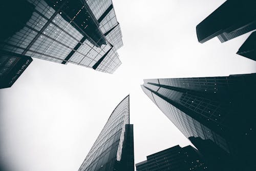 Grayscale Photo of Skyscrapers