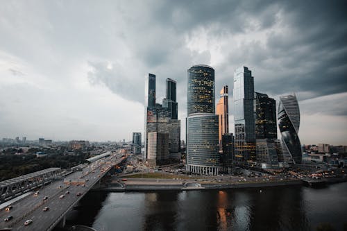 View of Modern Skyscrapers in Downtown Moscow, Russia 