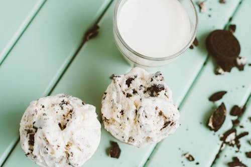 Ice Creams with Glass of Milk and Cookies