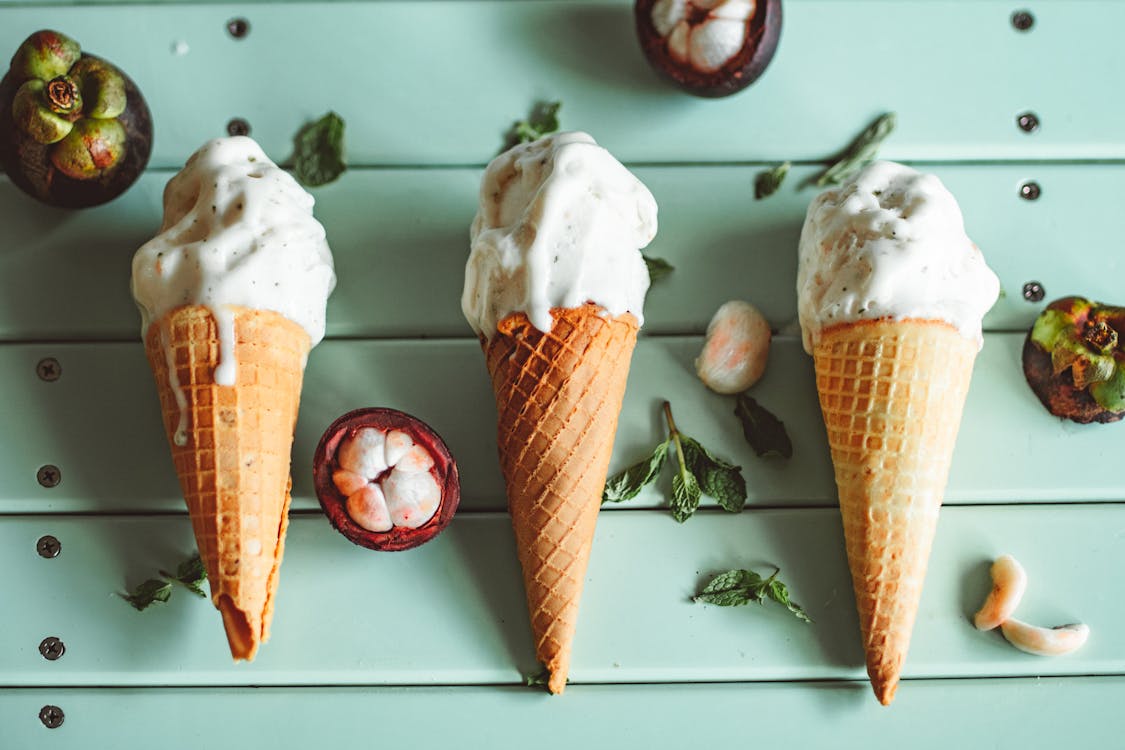 Mangosteen Flavor Ice Cream in a Cone