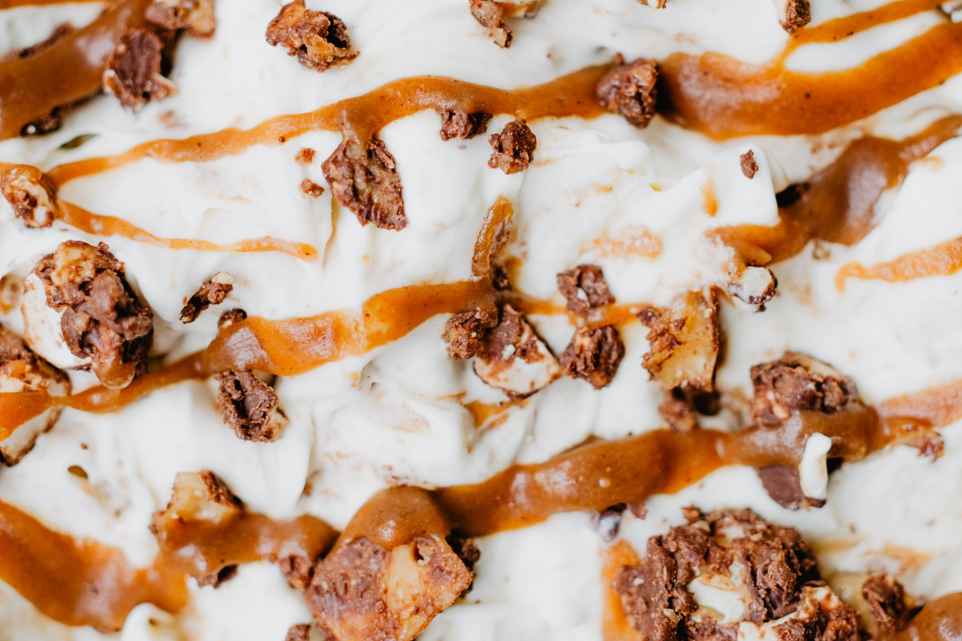 Ice Cream with Caramel Drizzle and Cookie Chunks