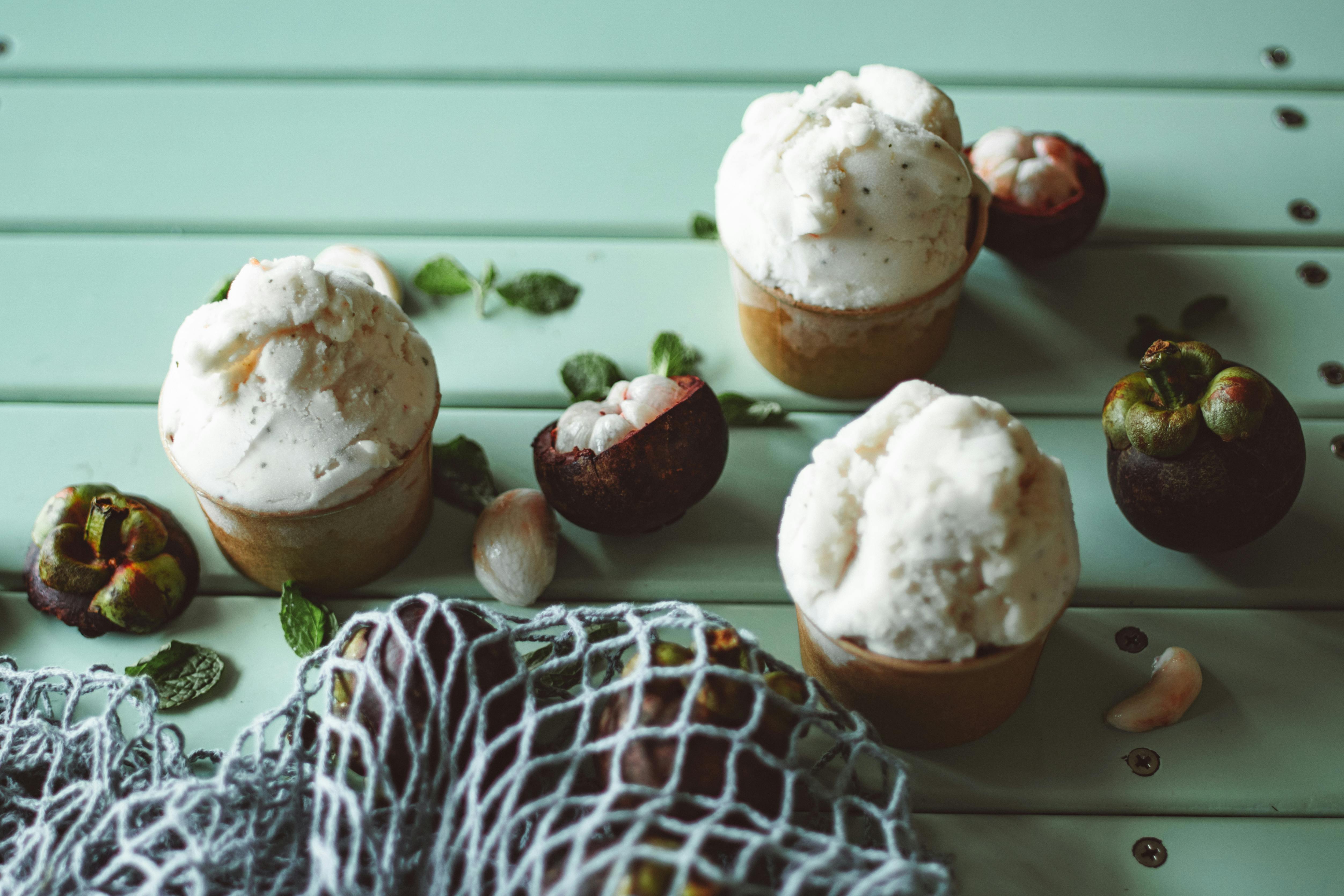 Mangosteen Flavored Ice Creams on Cups · Free Stock Photo