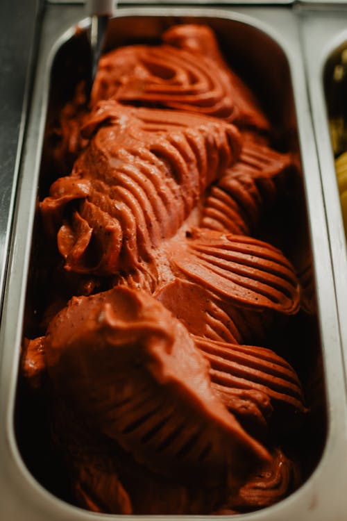 Free Gelato Ice Cream on a Stainless Tray Stock Photo