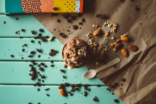 Free Chocolate Ice Cream with Almonds Topping Stock Photo