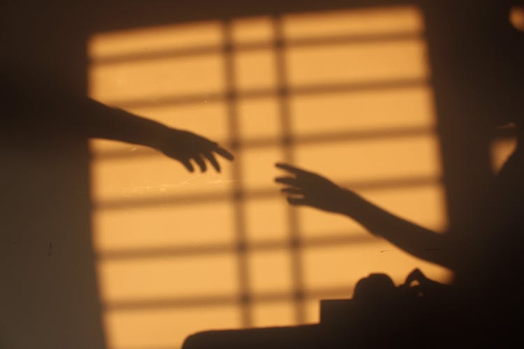 Silhouette Of Person's Hand Reaching Each Other