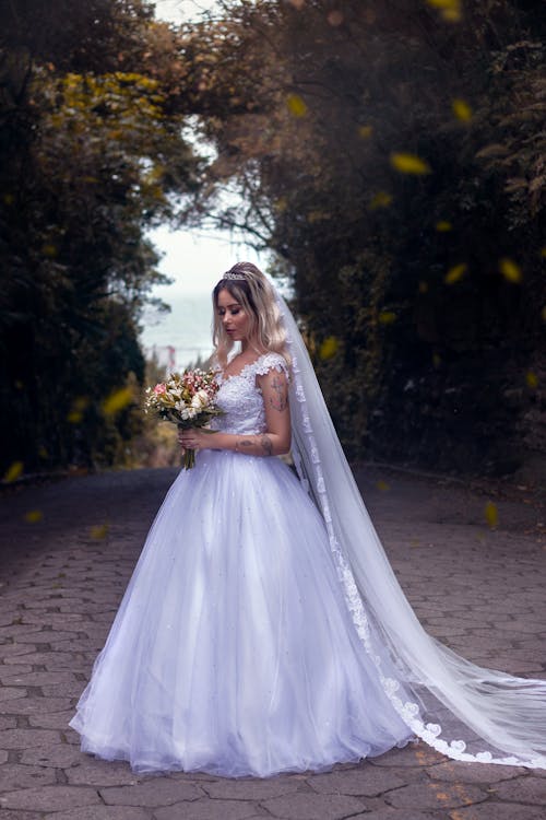 A Bride Wearing Her White Wedding Dress