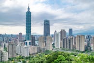 Modern City Skyline Under Blue Sky
