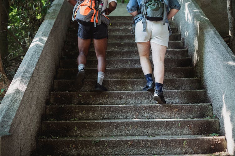 Travelers Walking Up Stairs In Park