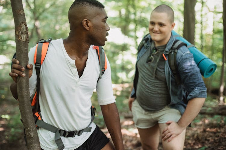 Diverse Friends Hiking In Forest