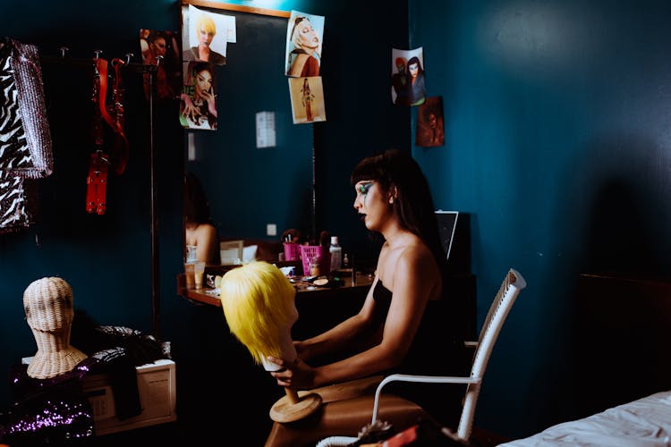 Serious Woman With Yellow Wig