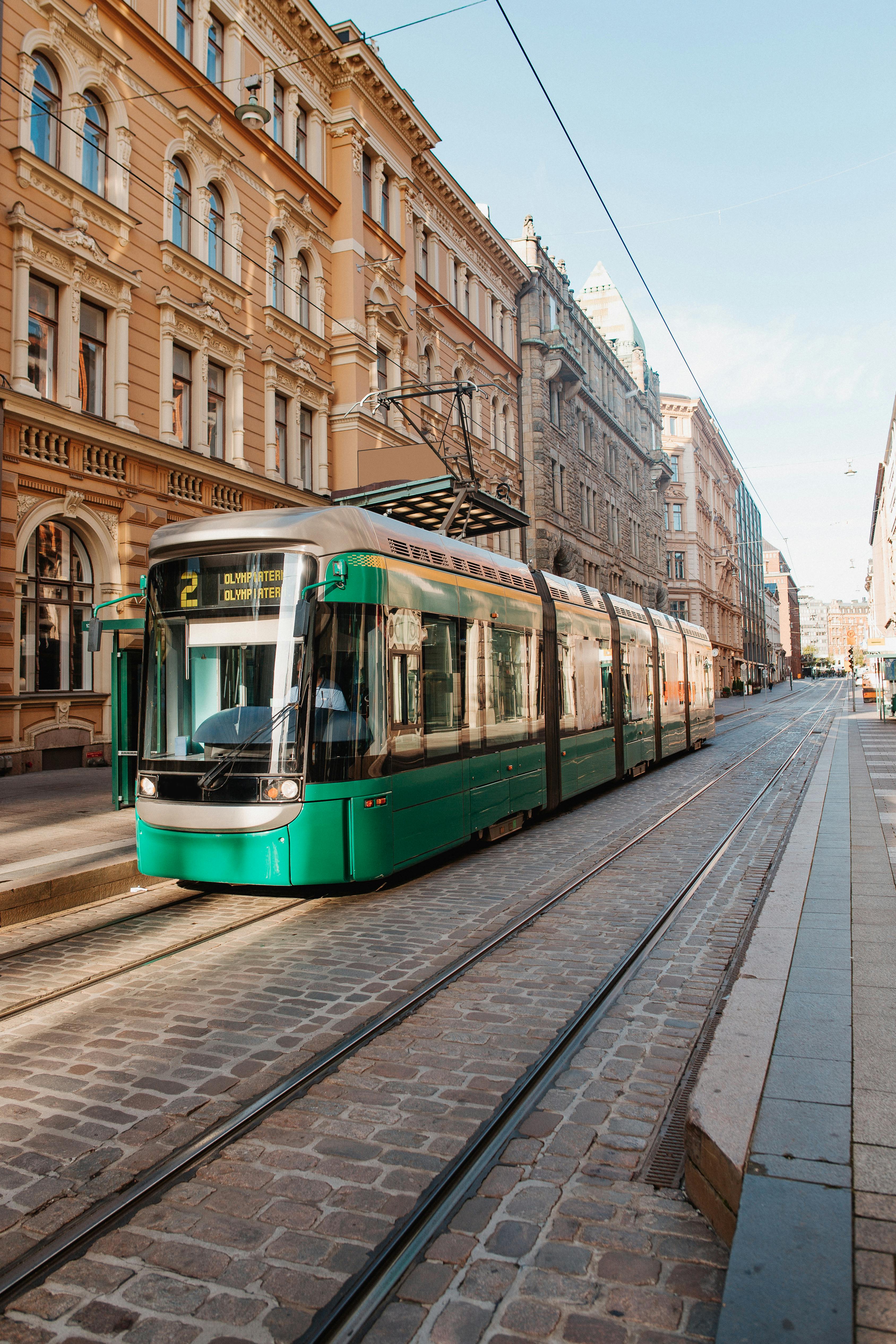 tram on the streets of helsinki finland