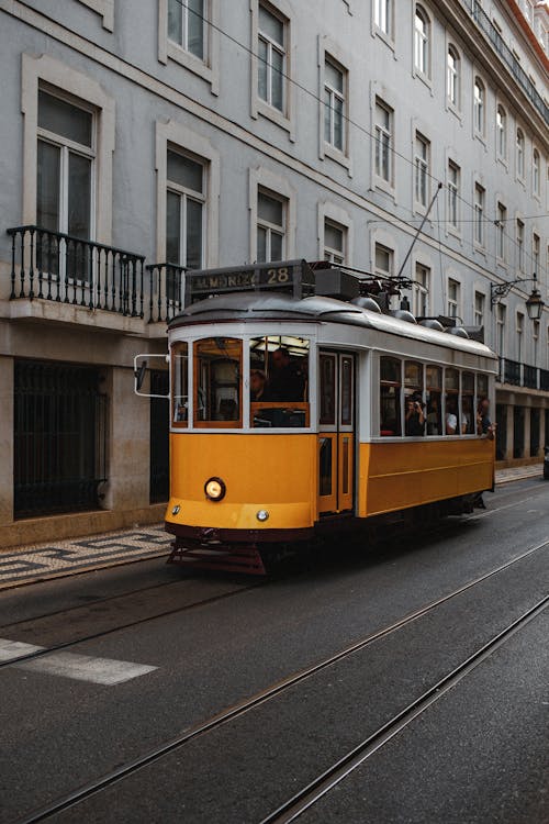 бесплатная желто белый трамвай на дороге Стоковое фото
