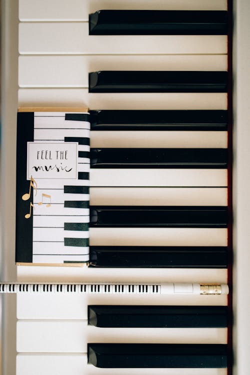 Piano Keys with Pencil in Close-up Photography