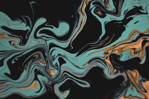 Fashionable multicolored background designing fluid art technique with green accent