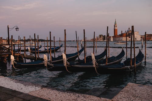 Gondolas Tied on Poles