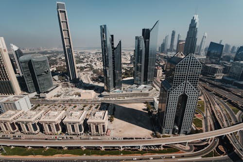 Aerial View of Modern Skyscrapers in Dubai, United Arab Emirates
